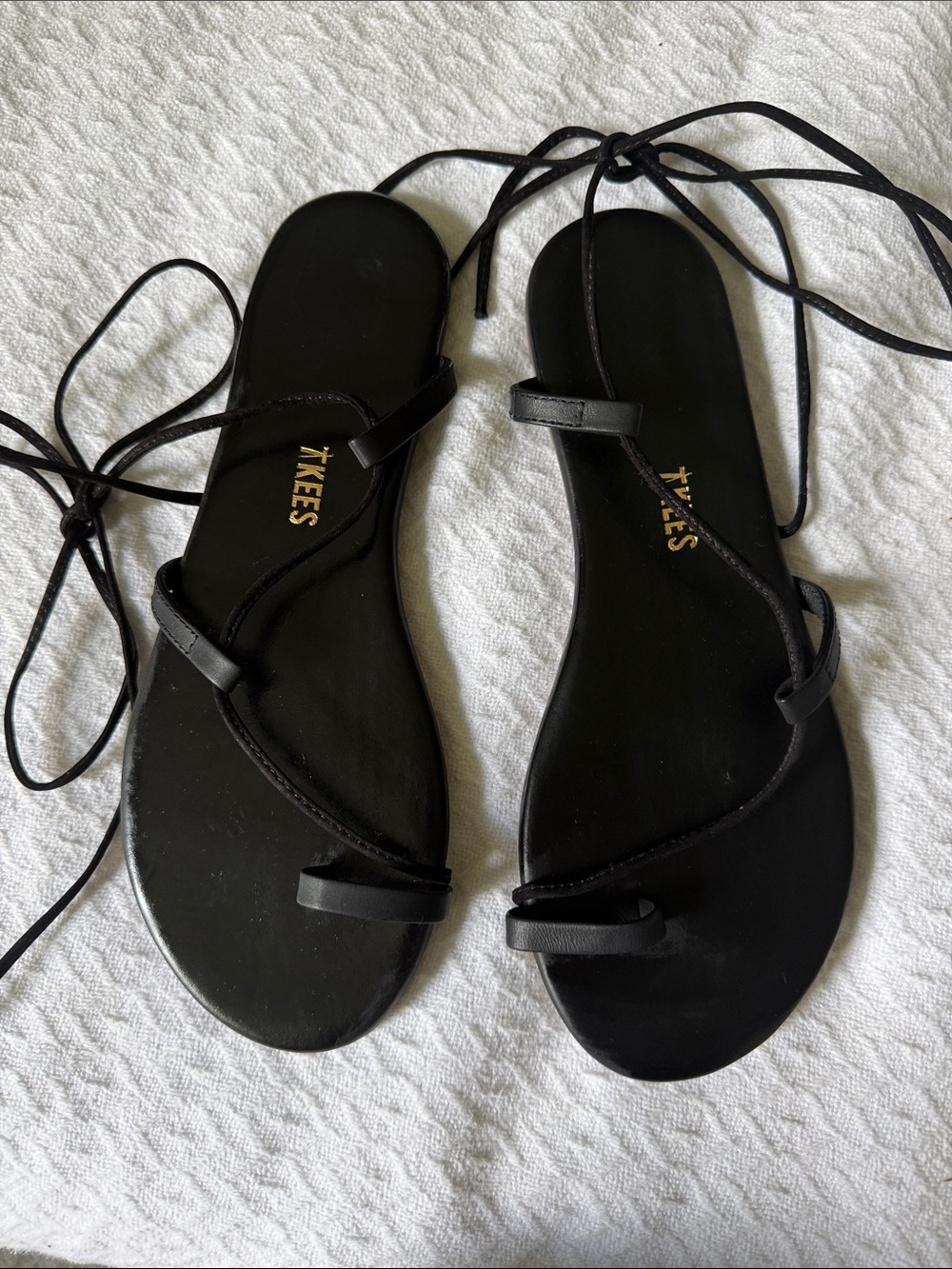 TKEES Jo Black  Lace-Up Toe Loop Sandals